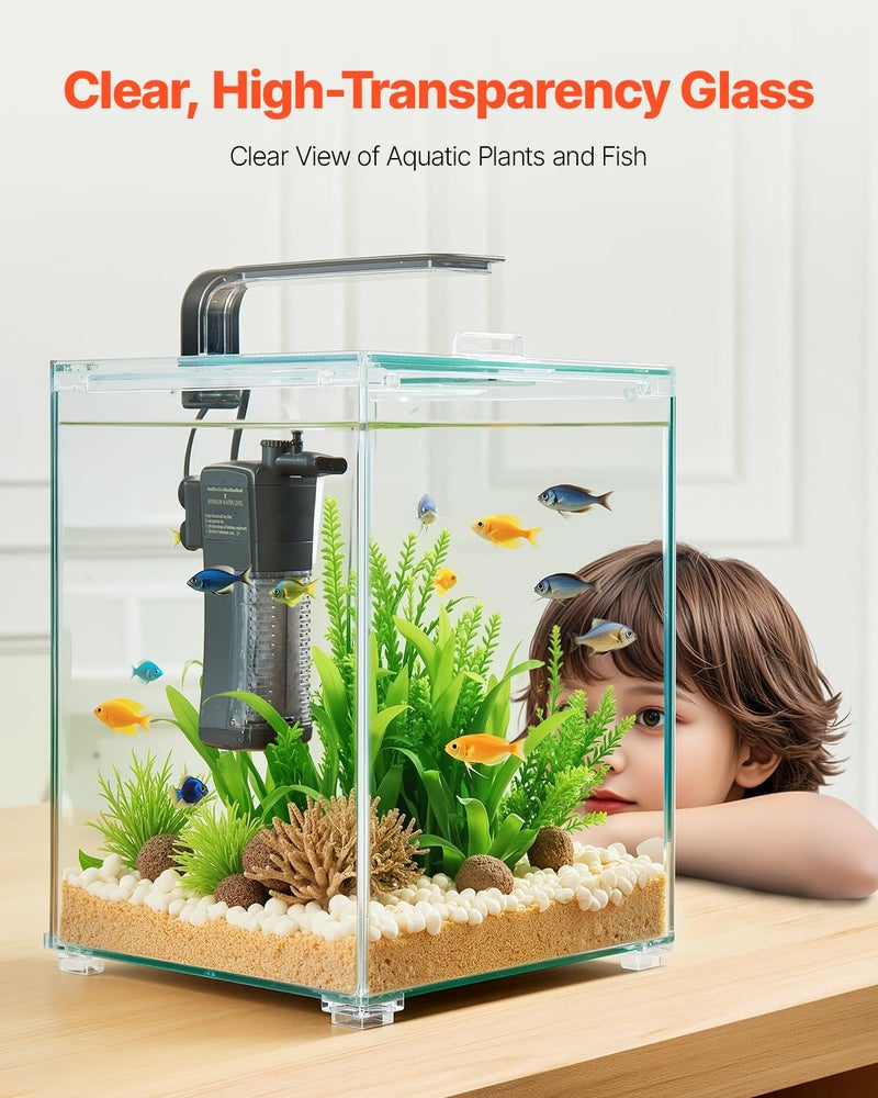 VEVOR Fish Tank Aquarium, 5 Gallon Square Ultra-Clear Glass Starter Smart Tank Adjustable 3 Color Lighting, Self Cleaning System Fishbowl for Freshwater & Saltwater Fish Home, Office, or Pet Use - Image 5