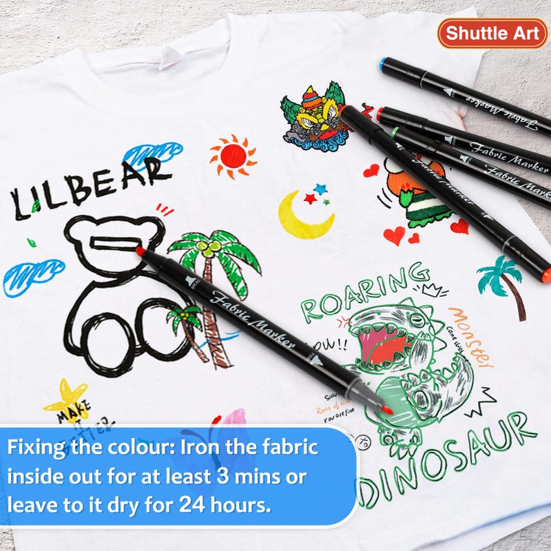 Shuttle Art Fabric Markers Pens, 30 Colors Dual Tip Fabric Marker Permanent No Bleed Markers for T-Shirts Sneakers, Non-Toxic & Child Safe Permanent Fabric Pens for Kids Adult Painting Writing - Image 3