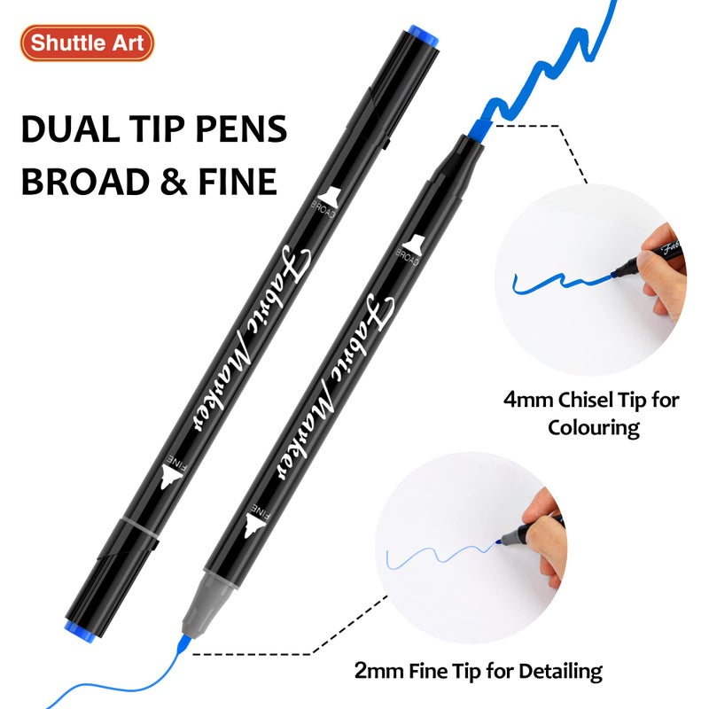 Shuttle Art Fabric Markers Pens, 30 Colors Dual Tip Fabric Marker Permanent No Bleed Markers for T-Shirts Sneakers, Non-Toxic & Child Safe Permanent Fabric Pens for Kids Adult Painting Writing - Image 2