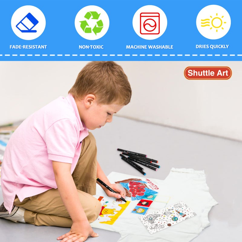 Shuttle Art Fabric Markers Pens, 30 Colors Dual Tip Fabric Marker Permanent No Bleed Markers for T-Shirts Sneakers, Non-Toxic & Child Safe Permanent Fabric Pens for Kids Adult Painting Writing - Image 4