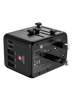 SWISS MILITARY Universal International Travel Power Adapter, Wall Charger with 3 ultra-fast USB port and 2 Type C Port, Multi-Adapter Plugs for UK EU US AU IND and Compatible with all device - Black  - Image 3
