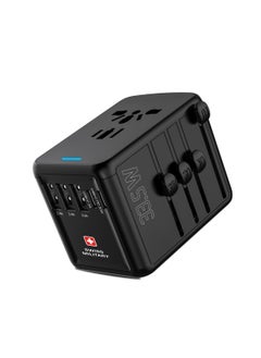 Universal International Travel Power Adapter, Wall Charger with 3 ultra-fast USB port and 2 Type C Port, Multi-Adapter Plugs for UK EU US AU IND and Compatible with all device - Black