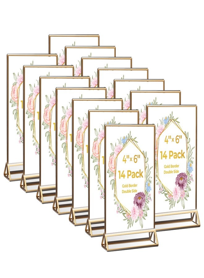 DECOHOBO 14 Pack Acrylic Sign Holder 4x6 Gold Frames, Wedding Table Number Holders Double Sided Vertical Clear Display Stand, Picture Holders for Tables, Menus, Flyers, Party and Office Decor - Image 1
