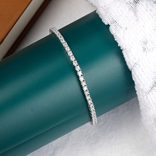 TIKJE Tennis Bracelet 925 Sterling Silver 2mm Cubic Zirconia Classic Bracelet | White Gold Bracelets for Women | Length 8.5 inches - Image 5