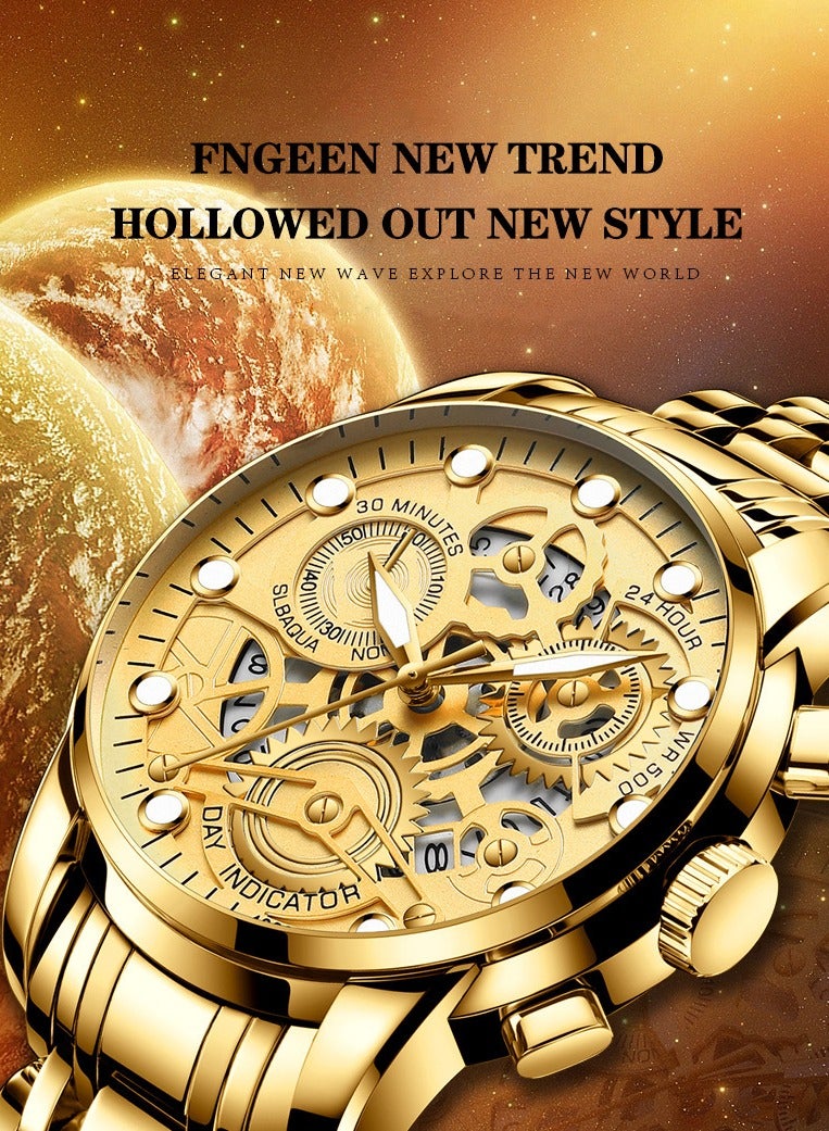 فنجين ساعة رياضية للرجال حزام الصلب الفولاذ المضادة للماء الأزياء مصابيح ليلية عصرية الساعة الكوارتز - Image 3