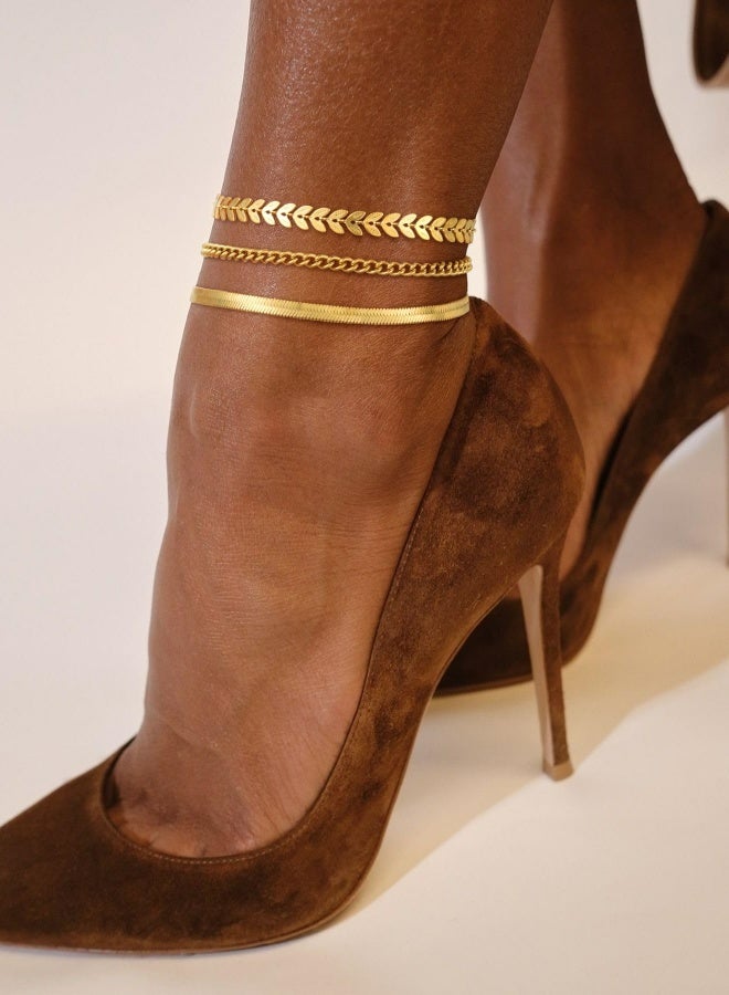 3Pcs Set Simple Vintage Women Ankle Bracelets Flat Snake Chain Wheat Chain Adjustable Beach Party Daily Wear Boho Minimalist Jewelry For Summer Vacation - Image 5