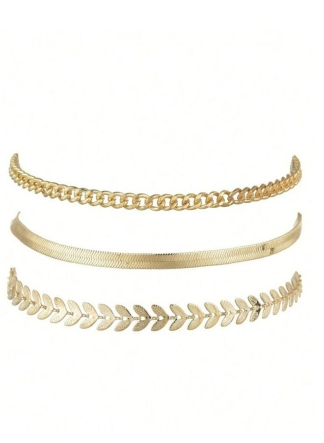 3Pcs Set Simple Vintage Women Ankle Bracelets Flat Snake Chain Wheat Chain Adjustable Beach Party Daily Wear Boho Minimalist Jewelry For Summer Vacation - Image 2