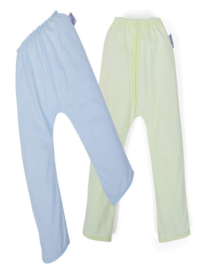 Pokory Kids Leggings Pyjama Pants with Diaper fit Bottom Solid Hoisery Combo Pack of 2 Cotton Blue & Yellow Colour 1 Each Size S Pyjama for Baby Boys & Girls Infant Clothing Newborn Unisex Clothes - Image 2