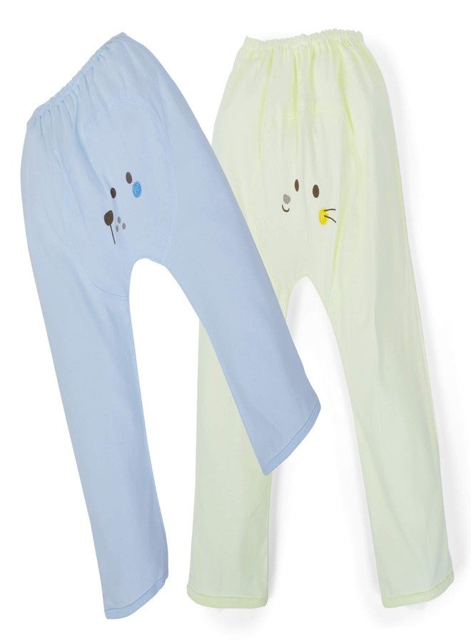 Pokory Kids Leggings Pyjama Pants with Diaper fit Bottom Solid Hoisery Combo Pack of 2 Cotton Blue & Yellow Colour 1 Each Size S Pyjama for Baby Boys & Girls Infant Clothing Newborn Unisex Clothes - Image 1