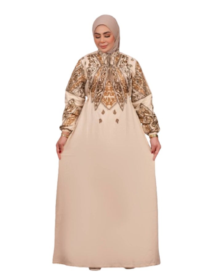 عباية نسائية كتان بلانكا فاخرة بتصميم أدوار مطرزة – عباية خروج واستقبال راقية - Image 1