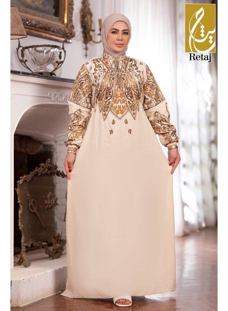 عباية نسائية كتان بلانكا فاخرة بتصميم أدوار مطرزة – عباية خروج واستقبال راقية - Image 2