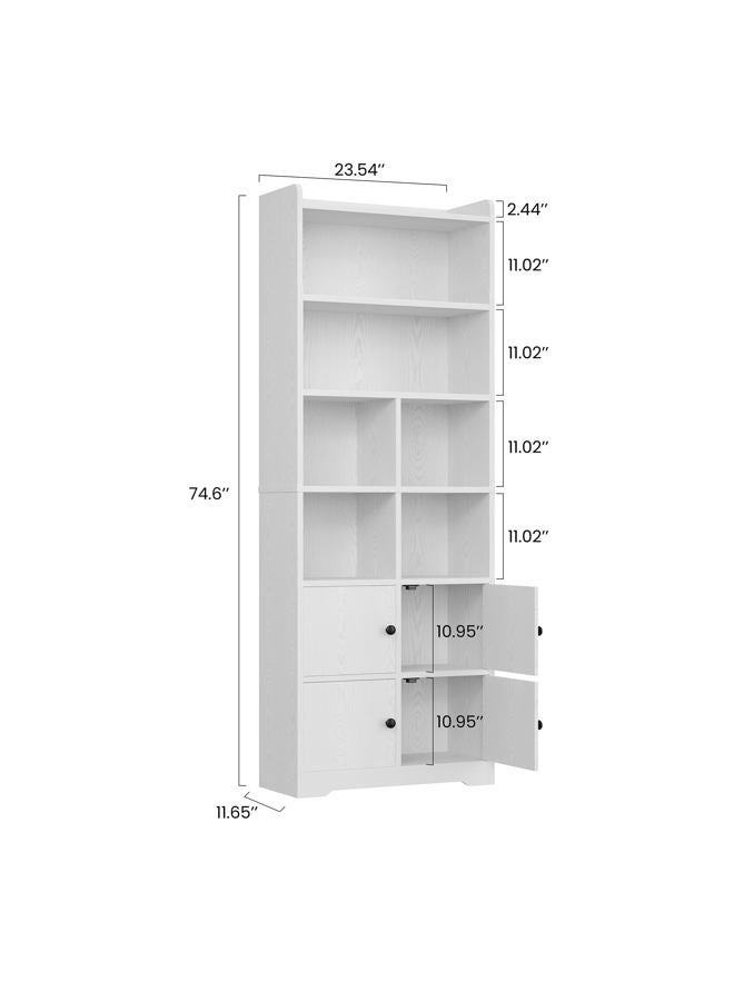IRONCK Bookshelves and Bookcases with 4 Doors, 6-Tier Bookshelf with Storage Shelves 74.6 in Tall Bookcase for Home Office, Living Room, Bedroom, White - Image 3