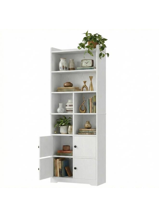 IRONCK Bookshelves and Bookcases with 4 Doors, 6-Tier Bookshelf with Storage Shelves 74.6 in Tall Bookcase for Home Office, Living Room, Bedroom, White - Image 1