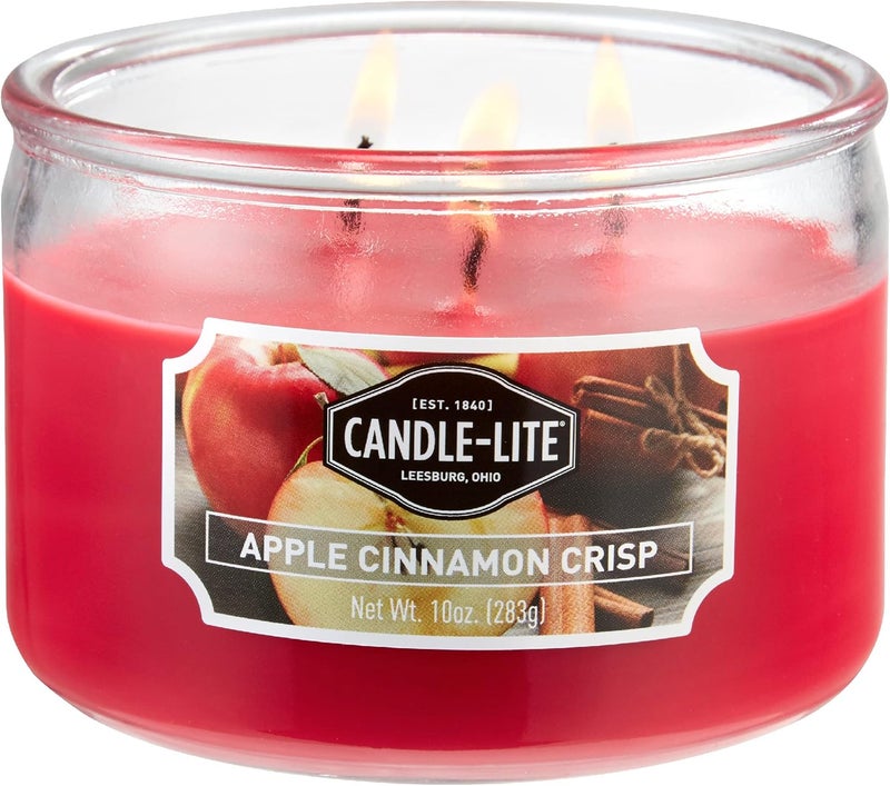 Candle-lite Scented Candles, Apple Cinnamon Crisp Fragrance, One 10 oz. Three Wick Aromatherapy Candle with 20-40 Hours of Burn Time, Red Color - Image 1