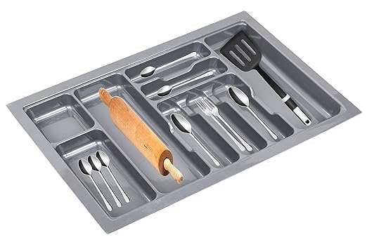 LEVON Cutlery Tray For Kitchen Drawer, Cutlery Stationery Organizer, Moduler Kitchen Basket, Grey, (28 X 19 Inch) - Image 2