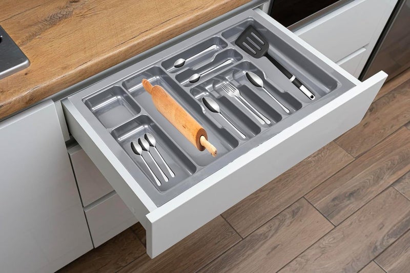 LEVON Cutlery Tray For Kitchen Drawer, Cutlery Stationery Organizer, Moduler Kitchen Basket, Grey, (28 X 19 Inch) - Image 3