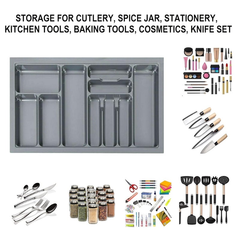 LEVON Cutlery Tray For Kitchen Drawer, Cutlery Stationery Organizer, Moduler Kitchen Basket, Grey, (28 X 19 Inch) - Image 5