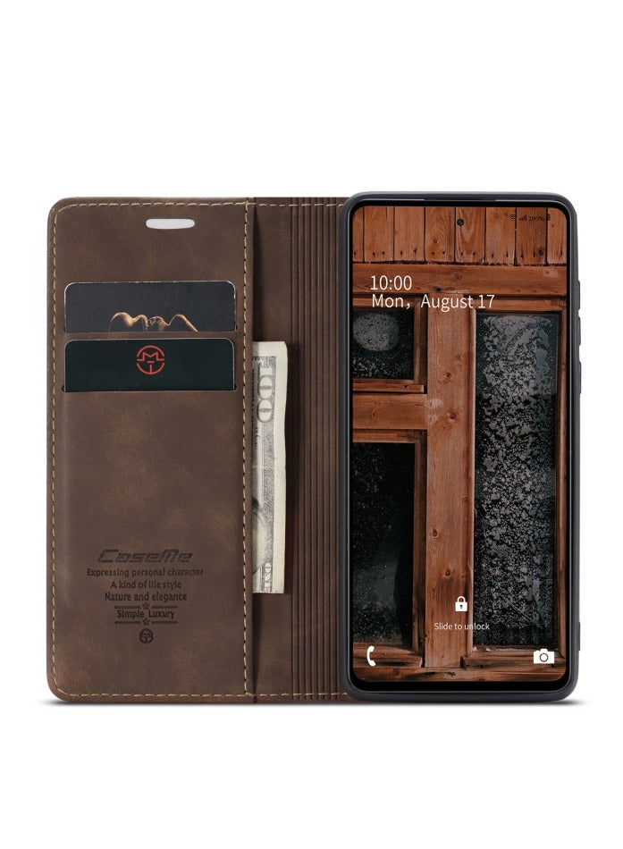 CaseMe Samsung Galaxy A73 5G Case Wallet, for Samsung Galaxy A73 5G Wallet Case Book Folding Flip Folio Case with Magnetic Kickstand Card Slots Protective Cover - Coffee - Image 4