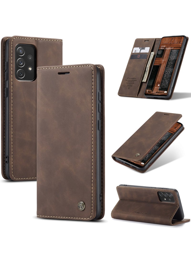 CaseMe Samsung Galaxy A73 5G Case Wallet, for Samsung Galaxy A73 5G Wallet Case Book Folding Flip Folio Case with Magnetic Kickstand Card Slots Protective Cover - Coffee - Image 1