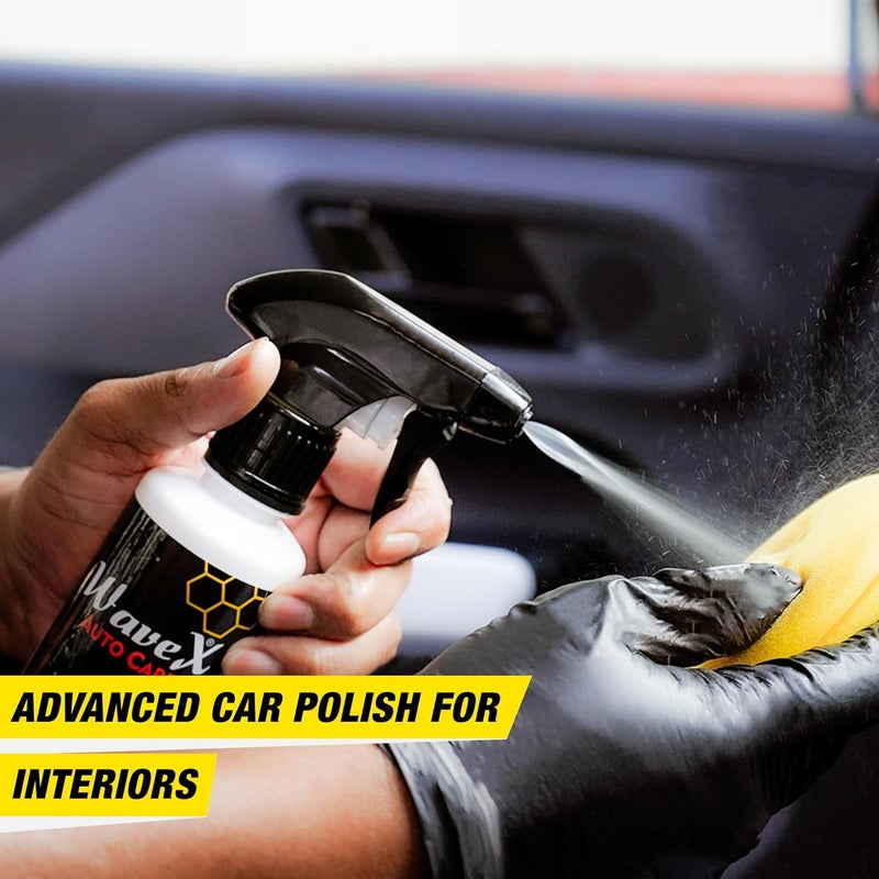WAVEX وافيكس شينر لوحة القيادة (1 لتر) | رذاذ تلميع لوحة القيادة للداخلية البلاستيكية، الجلد، الفينيل والمطاط | تلميع لوحة القيادة لللمعان العالي والحماية | يشمل قطعة قماش وموزع رغوي - Image 2