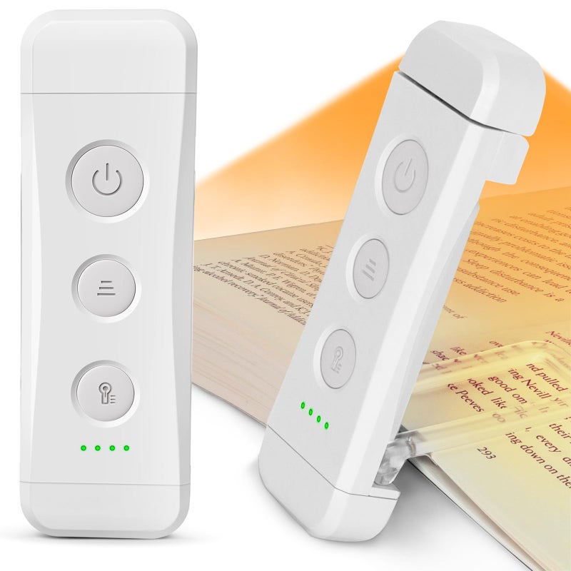 Glocusent USB Rechargeable Book Light for Reading in Bed, Portable Clip-on LED Reading Light, 3 Amber Colors & 5 Brightness Dimmable, Compact & Long Lasting, Perfect for Book Lovers (White-Pro Max) - Image 1
