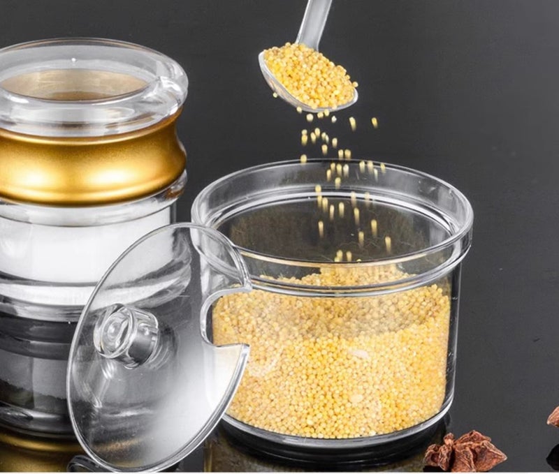 Mozacona 2pcs Clean Acrylic Sugar Bowl Spice Jar Spice Storage Pot with Lid and Spoon - Image 3