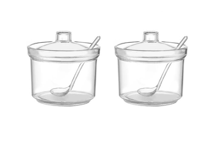 Mozacona 2pcs Clean Acrylic Sugar Bowl Spice Jar Spice Storage Pot with Lid and Spoon - Image 1