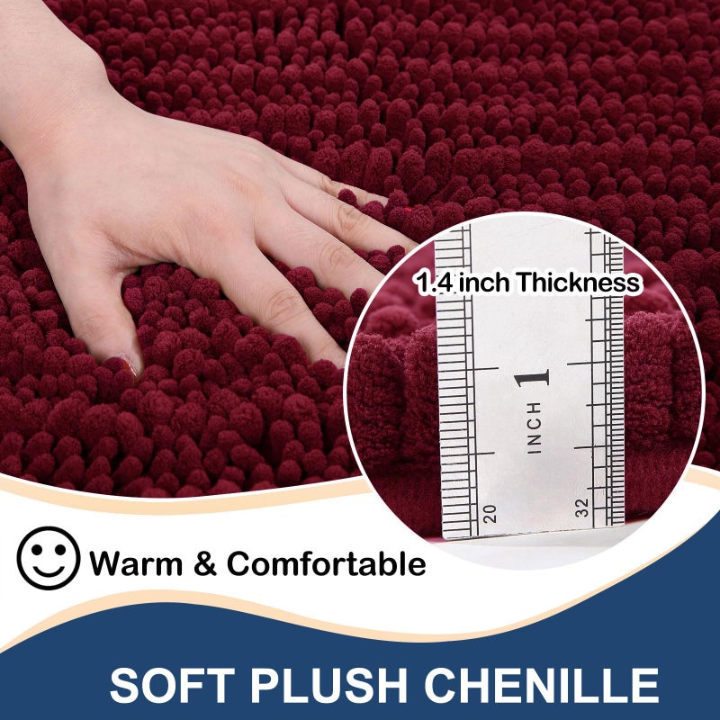 Arotive Arotive Luxury Chenille Bathroom Rug Mat  Extra Soft Thick Absorbent Shaggy Bath Rugs  Non-Slip Machine Wash Dry Plush Bath Runner Mats for Bathroom  Shower  and Tub (44""x24""  Burgundy)  - Image 1