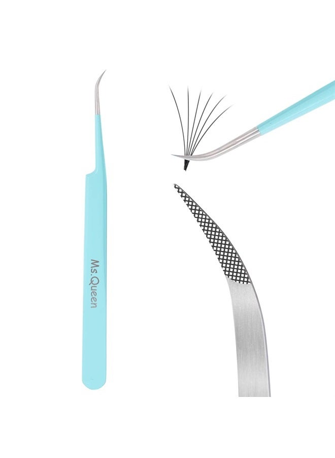 Ms.Queen Lash Tweezers for Eyelash Extensions,Professional 5Pcs Fiber Tip Curved Isolation 45 90 Degree Boot Volume Lash Tweezers for Extensions, Blue - Image 1