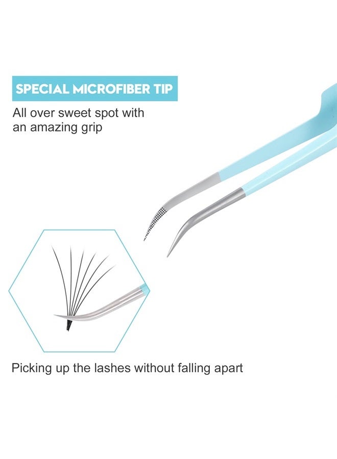 Ms.Queen Lash Tweezers for Eyelash Extensions,Professional 5Pcs Fiber Tip Curved Isolation 45 90 Degree Boot Volume Lash Tweezers for Extensions, Blue - Image 2