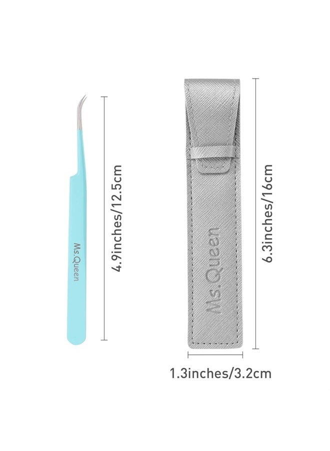 Ms.Queen Lash Tweezers for Eyelash Extensions,Professional 5Pcs Fiber Tip Curved Isolation 45 90 Degree Boot Volume Lash Tweezers for Extensions, Blue - Image 5