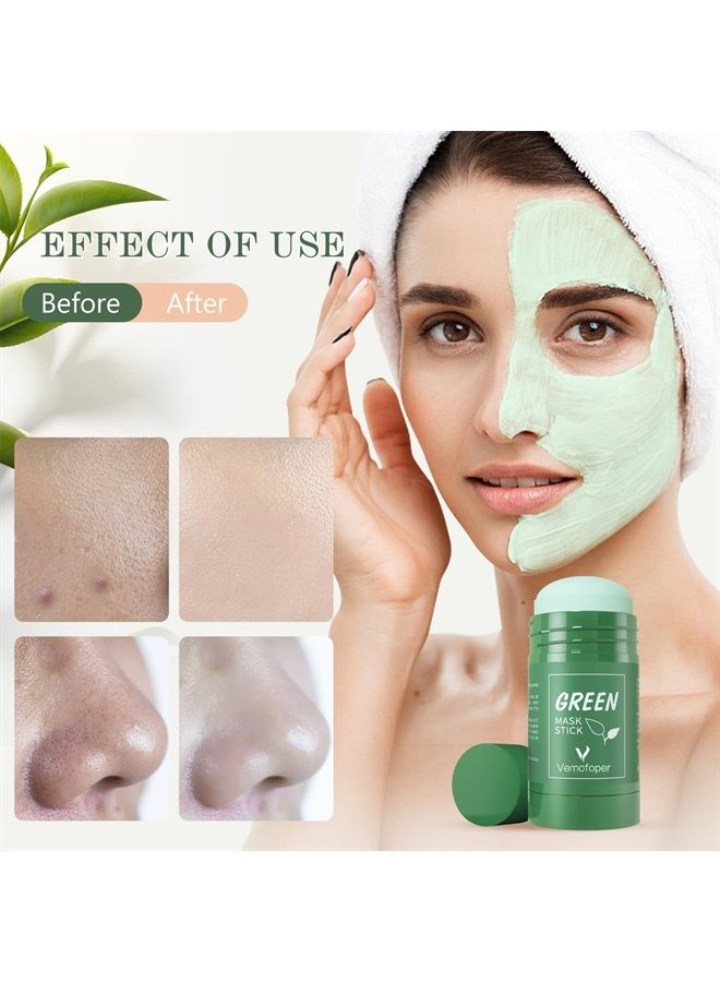 Vemofoper Green Tea Mask Stick Poreless Deep Cleanse Mask Stick Blackhead Remover Mask for Face with Green Tea Extract Deep Pore Cleansing Moisturizing Oil Control for All Skin Types Men and Women(2PCS) - Image 3