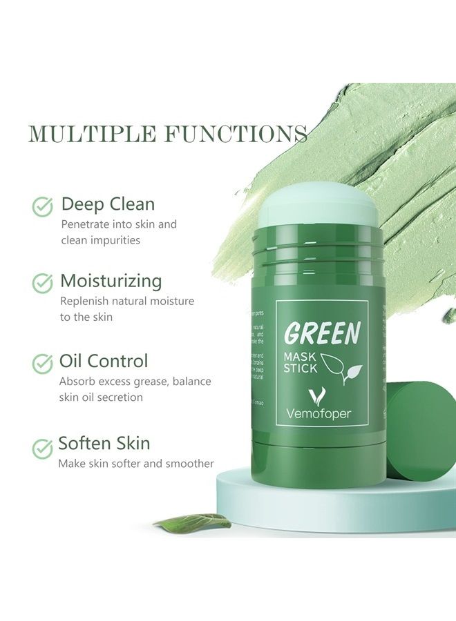 Vemofoper Green Tea Mask Stick Poreless Deep Cleanse Mask Stick Blackhead Remover Mask for Face with Green Tea Extract Deep Pore Cleansing Moisturizing Oil Control for All Skin Types Men and Women(2PCS) - Image 4
