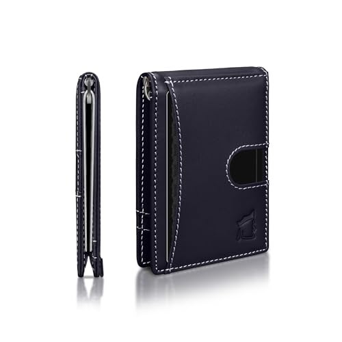Kingly Cash Clip Slim Leather Wallet for Men with RFID Blocking Money Clip Minimalist Front Pocket Bifold Wallet Holds 12 Cards Secure Card Holder with Easy Access Pull Tab - Image 1