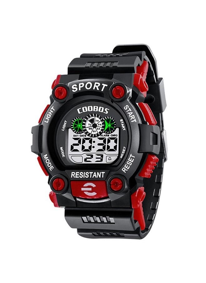 Coobos Kids Water Resistant Rubber Digital Boy's Watch Girl's Watch Black/Red  - Image 1