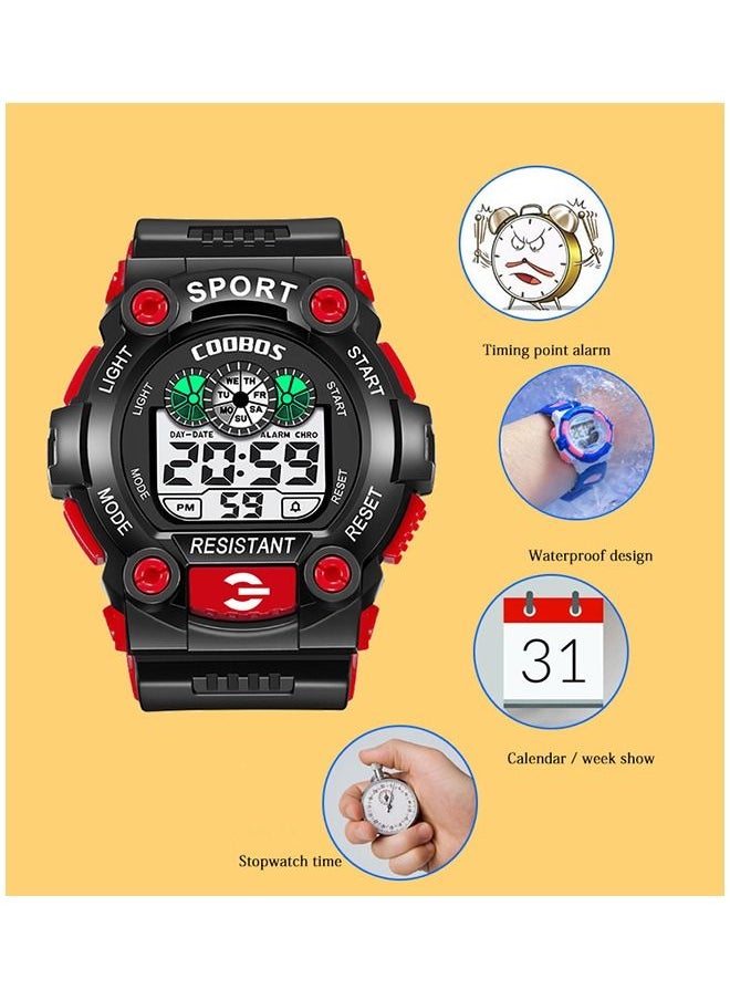 Coobos Kids Water Resistant Rubber Digital Boy's Watch Girl's Watch Black/Red  - Image 3