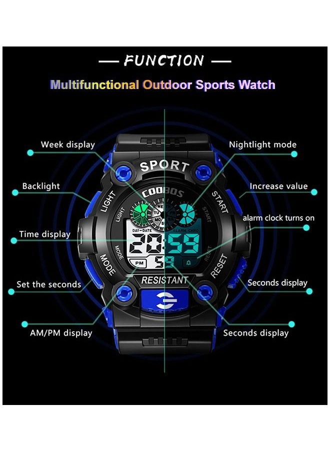 Coobos Kids Water Resistant Rubber Digital Boy's Watch Girl's Watch Black/Red  - Image 4