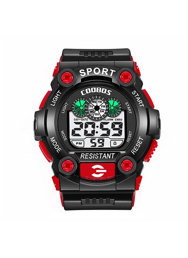 Coobos Kids Water Resistant Rubber Digital Boy's Watch Girl's Watch Black/Red  - Image 2