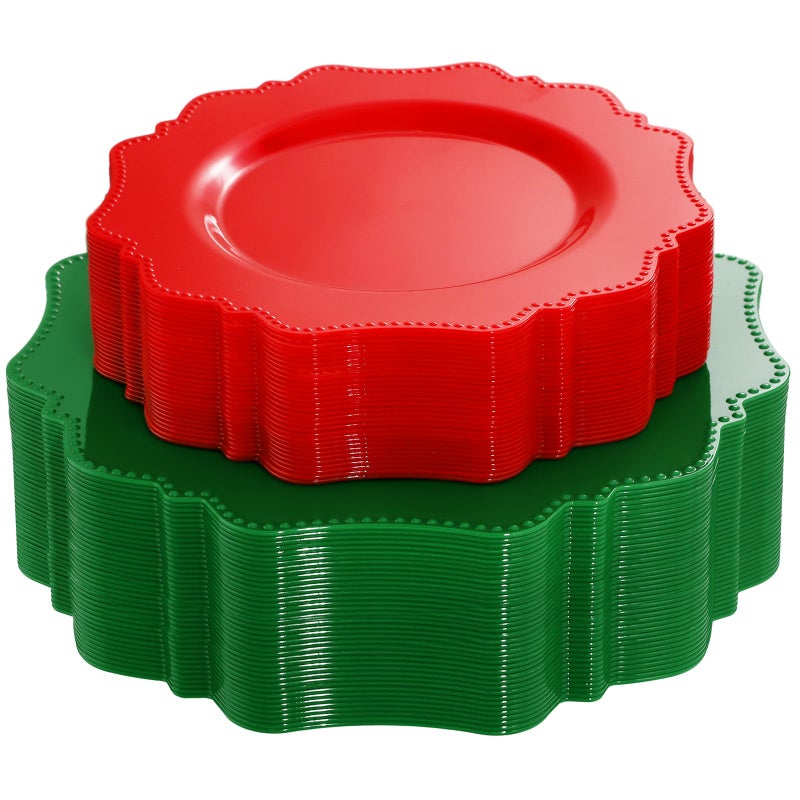 COLOSUS 60pcs Disposable Plastic Plates  Red and Green Plastic Party Plates  Heavy Duty 30 Green Dinner plate 10.5  and 30 Red Salad/Dessert Plate 8.25  suite for Party Dinner - Image 1