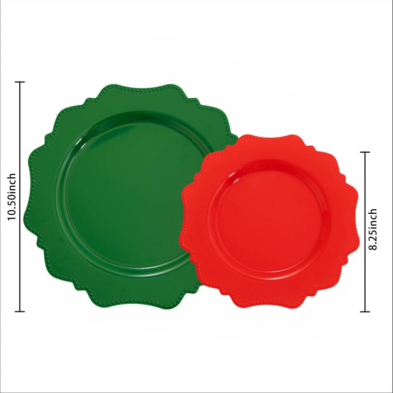 COLOSUS 60pcs Disposable Plastic Plates  Red and Green Plastic Party Plates  Heavy Duty 30 Green Dinner plate 10.5  and 30 Red Salad/Dessert Plate 8.25  suite for Party Dinner - Image 2