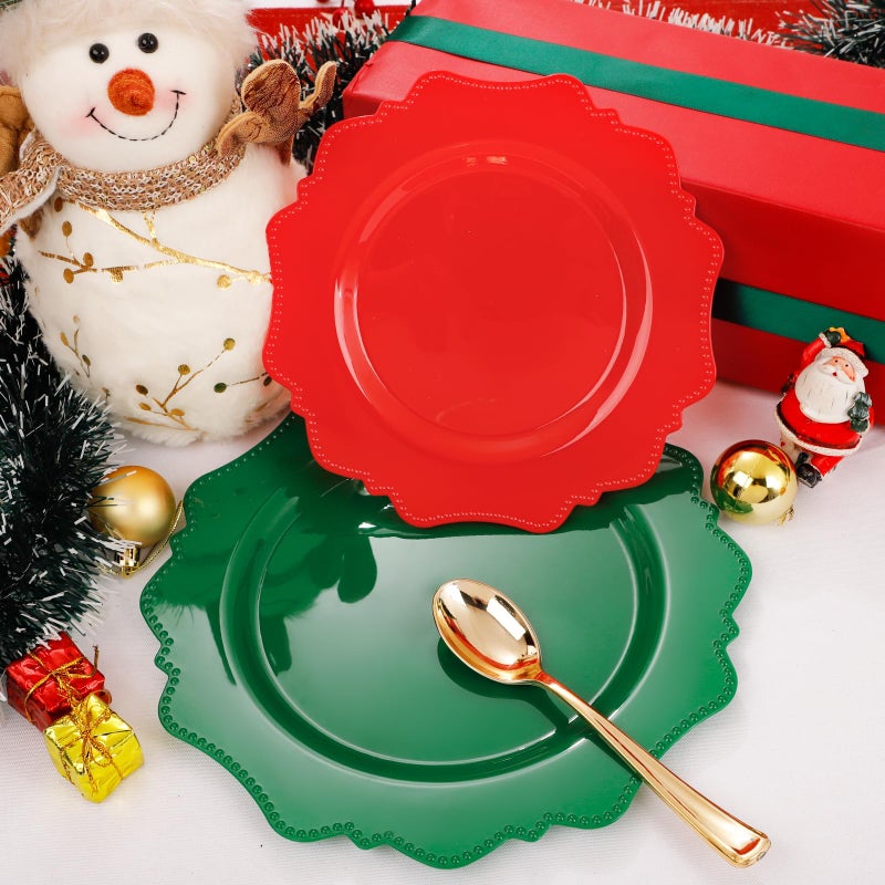 COLOSUS 60pcs Disposable Plastic Plates  Red and Green Plastic Party Plates  Heavy Duty 30 Green Dinner plate 10.5  and 30 Red Salad/Dessert Plate 8.25  suite for Party Dinner - Image 5