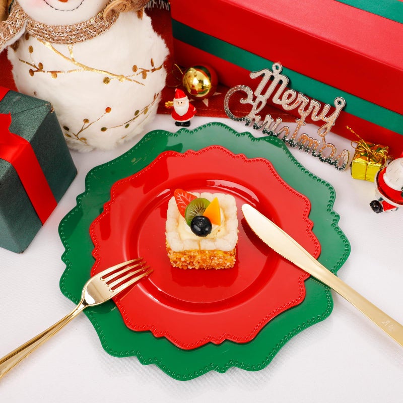 COLOSUS 60pcs Disposable Plastic Plates  Red and Green Plastic Party Plates  Heavy Duty 30 Green Dinner plate 10.5  and 30 Red Salad/Dessert Plate 8.25  suite for Party Dinner - Image 4