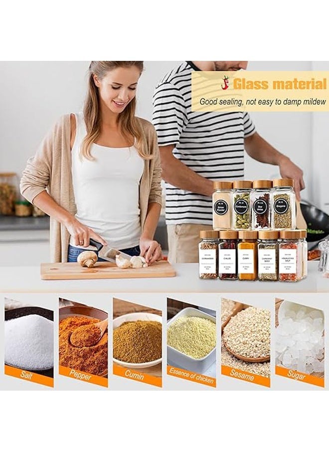 Arabest Kitchen Glass Spice Jar With Label Stickers, Bamboo Lid And Funnel, Kitchen Sealed Storage Jar With Lid, Spice Glass Jar, Empty Spice Jar For Kitchen, Cabinets, Drawers (24 Bottles) - Image 5