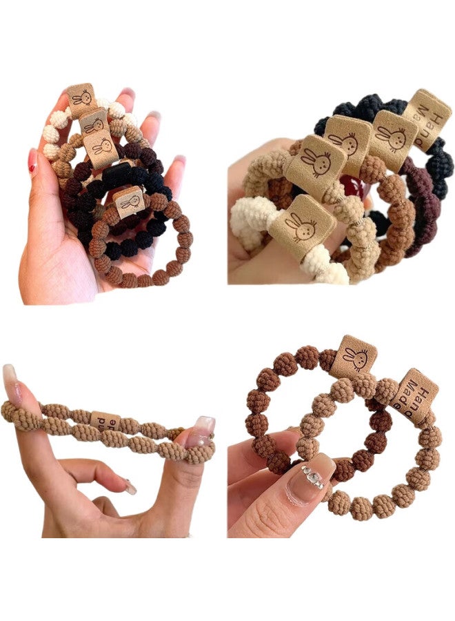 Uplus High-Elasticity Milk Coffee Color Rabbit Hair Ties, Lotus Root Head Ties, Hair Bands, 5 Elastic Bands For Ponytails - Image 2