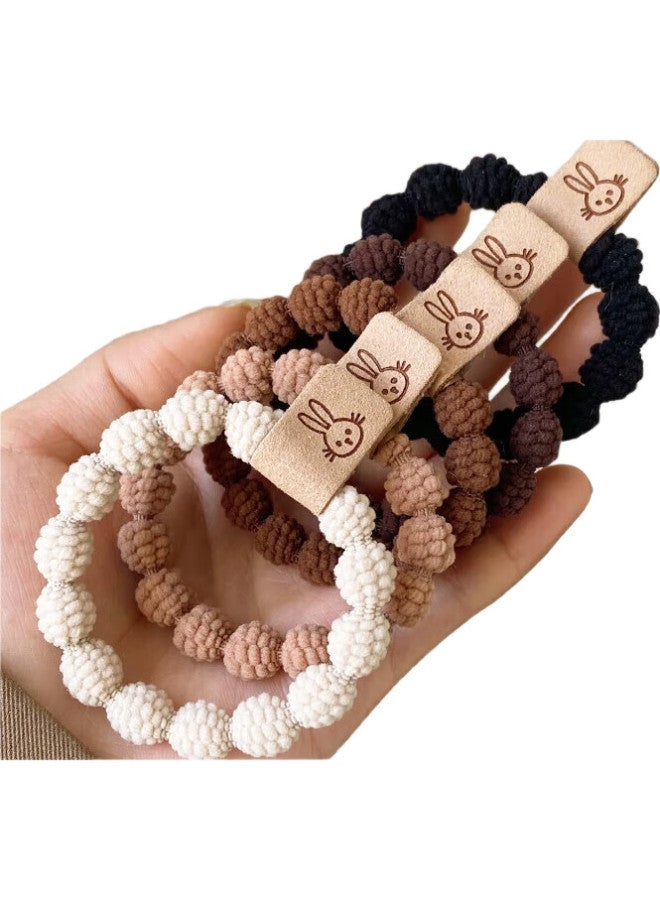 Uplus High-Elasticity Milk Coffee Color Rabbit Hair Ties, Lotus Root Head Ties, Hair Bands, 5 Elastic Bands For Ponytails - Image 1