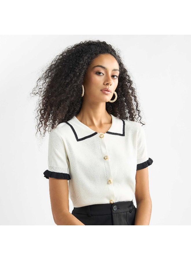 Splash FAV Solid Shirt with Contrast Detail  - Image 1