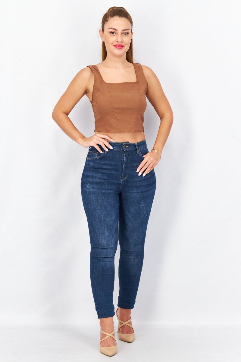 EDC Women Skinny Fit Dark Super High Rise Jeans, Blue - Image 4