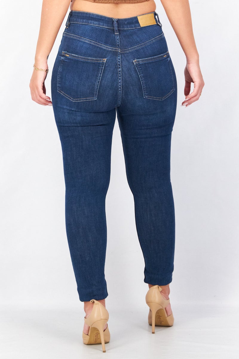 EDC Women Skinny Fit Dark Super High Rise Jeans, Blue - Image 4