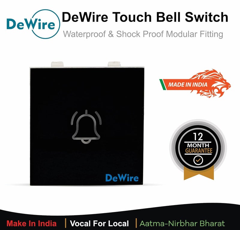 DeWire Touch Bell Switch Glossy Glass Finish Waterproof & Shock Proof Modular Fitting - Image 2