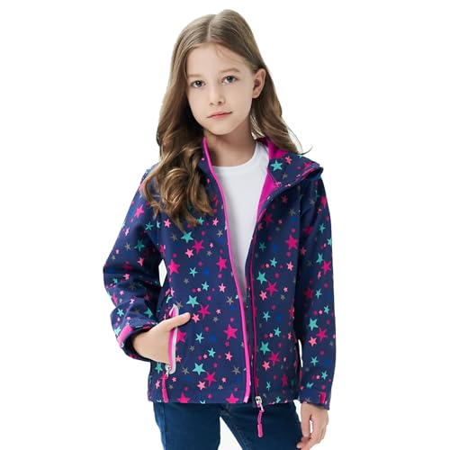 MGEOY Kids Rain Jacket Light Waterproof Hooed Fleece Lined Raincoat Windbreakers for Girls Star 5/6 - Image 3